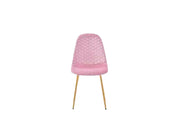 SILLA ESCANDINAVA EN TERCIOPELO ROSA CON PATAS DORADAS.