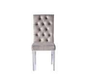 NEVADA BUTTON TUFTED CHAIRS WITH SILVER FINISH WITH MOCHA VELVET.