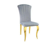 SILLA LUIS CON TERCIOPELO GRIS Y PATAS DORADAS.