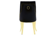 STUDDED RING CHAIR IN BLACK VELVET WITH STAINLESS STEEL FEETS IN GOLD.