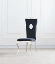 ROYAL CHAIR WITH SILVER FEETS AND BLACK LEATHER FINISHING.