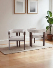 LIORA CHAIRS WITH WALNUT EFFECT LEGS AND BEIGE VELVET SEAT.MEASURING 67X53X72CM
