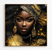 AFRICAN GIRL GOLD FINISHING FRAME MEASURING 101X101CM