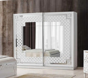 CRISTAL WARDROBE IN SILVER AND WHITE FINISHING WITH 2 SLIDING DOORS  WITH MIRROR.MEASURING 200X62X210CM