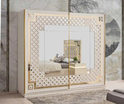 CRISTAL WARDROBE IN GOLD AND BEIGE WITH 2 SLIDING DOORS  FINISHING WITH MIRROR.MEASURING 200X62X210CM