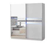 ALLIANCE WARDROBE WITH WHITE AND GREY COLOR WITH MIRROR AND 2 SLIDING DOORS. MEASURING 200X30X210CM