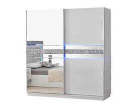 ALLIANCE WARDROBE WITH WHITE AND GREY COLOR WITH MIRROR AND 2 SLIDING DOORS. MEASURING 200X30X210CM