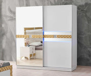 ALLIANCE WARDROBE WITH WHITE AND GOLD COLOR WITH MIRROR AND 2 SLIDING DOORS. MEASURING 200X30X210CM