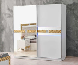 ALLIANCE WARDROBE WITH WHITE AND GOLD COLOR WITH MIRROR AND 2 SLIDING DOORS. MEASURING 200X30X210CM