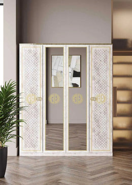 GUCCI WARDROBE IN BEIGE AND GOLD FINISH WITH MIRROR AND 4 DOORS.MEASURING 180X57X216CM