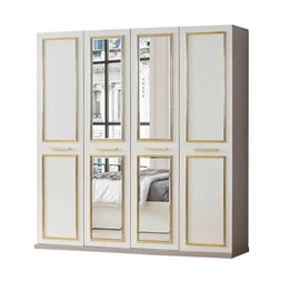 PARIS WARDROBE WITH BEIGE AND GOLD FINISH WITH AND MIRROR AND 4 DOORS.MEASUIRNG 180X60X205CM