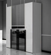 LUXY WARDROBE WITH 4 DOORS AND MIRROR IN BLACK AND WHITE COLOR .MEASURING 164X59X210CM