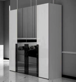 LUXY WARDROBE WITH 4 DOORS AND MIRROR IN BLACK AND WHITE COLOR .MEASURING 164X59X210CM