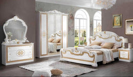 PALOMA WARDROBE IN WHITE AND GOLD COLOR EITH 4 DOORS AND MIRROR MEASURING 180X57X210CM