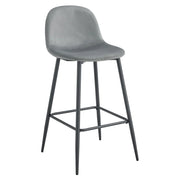 SCANDINAVIAN BAR STOOL WOTH BLACK METAL LEGS IN GREY VELEVT.