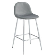 SCANDINAVIAN BAR STOOL WITH SILVER LEGS IN GREY VELEVT.