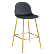 SCANDINAVIAN BAR STOOL WITH GOLD LEGS IN BLACK VELEVT.