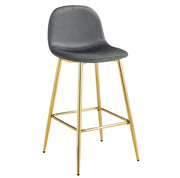 SCANDINAVIAN BAR STOOL WITH GOLD LEGS IN ANTHRACITE VELEVT.