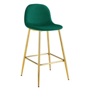 SCANDINAVIAN BAR STOOL WITH GOLD LEGS IN GREEN VELEVT.