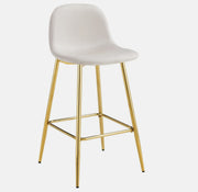 SCANDINAVIAN BAR STOOL WITH GOLD LEGS IN BEIGE VELEVT.