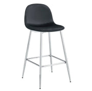 SCANDINAVIAN BAR STOOL WITH SILVER LEGS IN BLACK VELEVT.