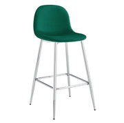SCANDINAVIAN BAR STOOL WITH SILVER LEGS IN GREEN VELEVT.