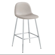 SCANDINAVIAN BAR STOOL WITH SILVER LEGS IN TAUPE VELEVT.