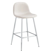 SCANDINAVIAN BAR STOOL WITH SILVER LEGS IN BEIGE VELEVT.