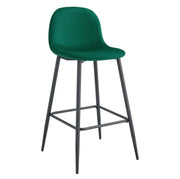SCANDINAVIAN BAR STOOL WITH BLACK METAL LEGS IN GREEN VELEVT.