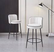 CATHY BAR STOOL WITH BLACK METAL LEGS IN OFF WHITE/BEIGE SEATING WITH BLACK FINISHING 3D FABRIC
