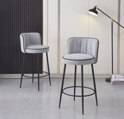 CATHY BAR STOOL WITH BLACK METAL LEGS IN GREY FABRIC WITH BLACK FINISHING 3D FABRIC