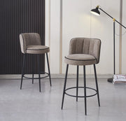 CATHY BAR STOOL WITH BLACK METAL LEGS IN TAUPE FABRIC WITH BLACK FINISHING 3D FABRIC