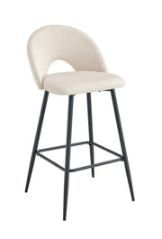 TEDDY BAR STOOL WITH BLACK METAL LEGS IN BEIGE VELVET.