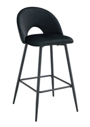TEDDY BAR STOOL WITH BLACK METAL LEGS IN BLACK VELVET.