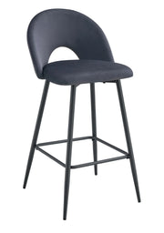 TEDDY BAR STOOL WITH BLACK METAL LEGS IN ANTHRACITE VELVET.