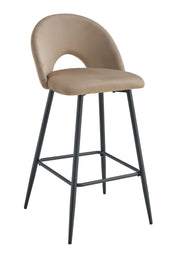 TEDDY BAR STOOL WITH BLACK METAL LEGS IN TAUPE VELVET.