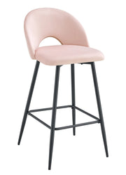 TEDDY BAR STOOL WITH BLACK METAL LEGS IN PINK VELVET.