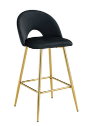 TEDDY BAR STOOL WITH GOLD LEGS IN BLACK VELVET.