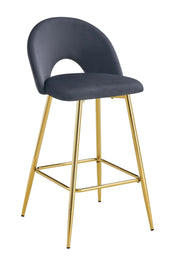 TEDDY BAR STOOL WITH GOLD LEGS IN ANTHRACITE VELVET.