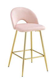 TEDDY BAR STOOL WITH GOLD LEGS IN PINK VELVET.