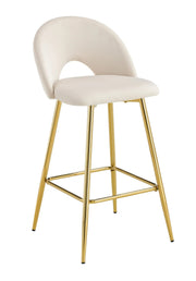 TEDDY BAR STOOL WITH GOLD LEGS IN BEIGE VELVET.