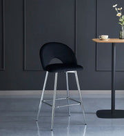 TEDDY BAR STOOL WITH SILVER LEGS IN BLACK VELVET.