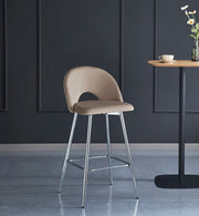 TEDDY BAR STOOL WITH SILVER LEGS IN TAUPE VELVET.