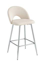 TEDDY BAR STOOL WITH SILVER LEGS IN BEIGE VELVET.