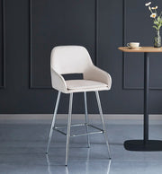 ATHENA BAR STOOL WITH SILVER LEGS IN BEIGE VELVET.