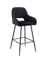 ATHENA BAR STOOL WITH BLACK METAL LEGS IN BLACK VELVET.