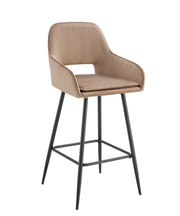 ATHENA BAR STOOL WITH BLACK METAL LEGS IN TAUPE VELVET.