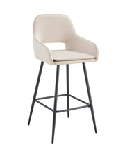 ATHENA BAR STOOL WITH BLACK METAL LEGS IN BEIGE VELVET.