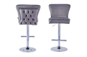 GABRIELLE BAR STOOL WITH SILVER LEGS IN ANTHRACITE VELVET ALSO UP AND DOWN . MEASUIRING 46X40X96-117CM