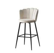 NYMPHEA BAR STOOL WITH BLACK METAL LEGS IN OFF WHITE/BEIGE VELVET .MEASURING 46X43X97CM